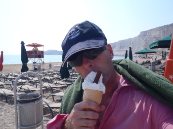what 'decompression' is all about - a face full of ice cream on a Mediterranean beach